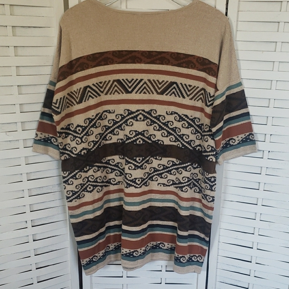 Peruvian Connection Neutral Aztec Striped Knit Top Size M/L - Picture 5 of 6